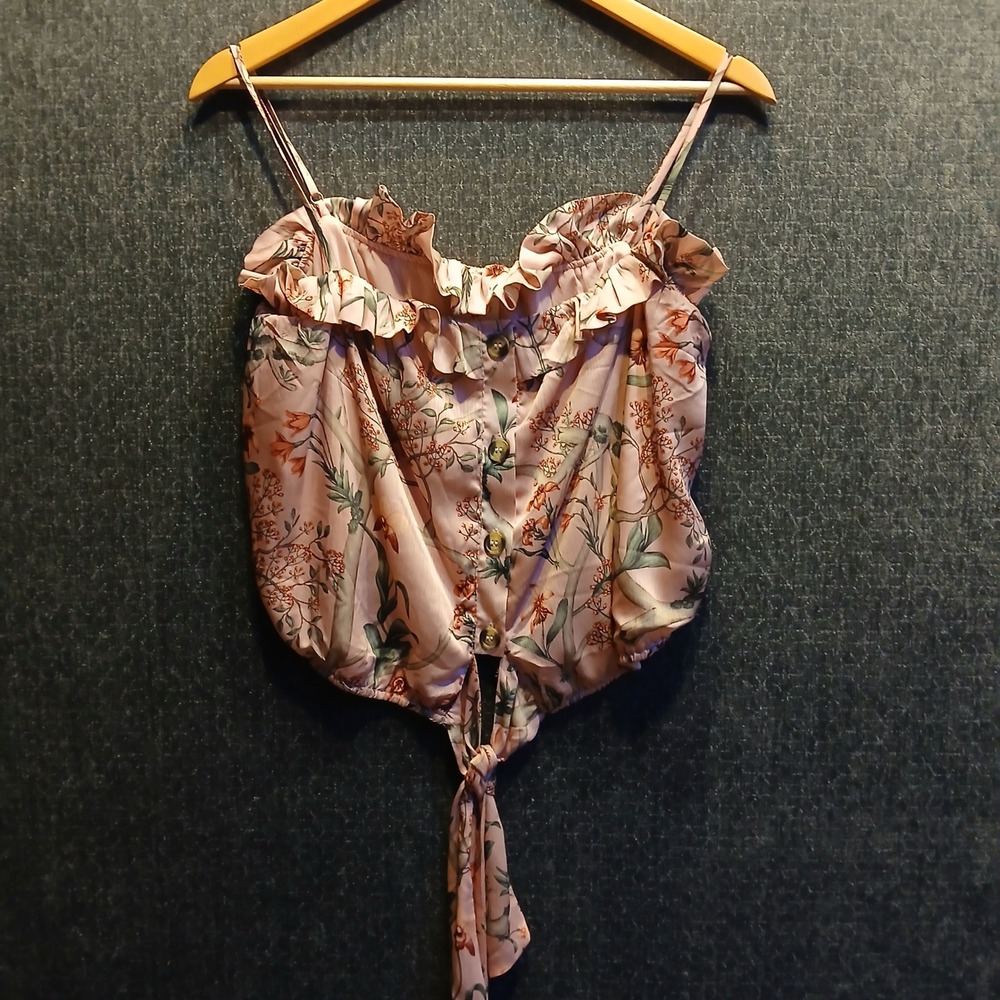 Johanna Ortiz x H&M Pink Floral Ruffle Cami Tie Front Button Top Large